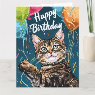 Bengaal Kat met Ballonnen Kaart