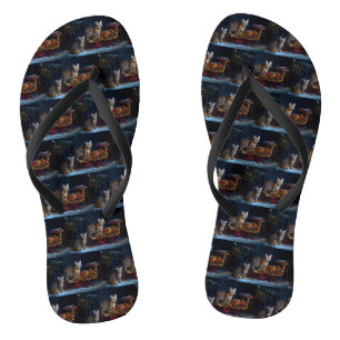 Bengaal Kat Sneeuwrijke slee-rit Kerst Decoratie Teenslippers
