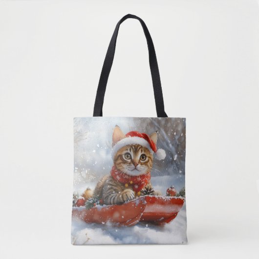 Bengaalse kat in slee laat het sneeuwen Kerstmis Draagtas (Voorkant)