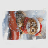 Bengaalse kat in slee laat het sneeuwen Kerstmis Golfhanddoek (Horizontaal)