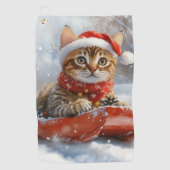 Bengaalse kat in slee laat het sneeuwen Kerstmis Golfhanddoek (Voorkant)