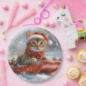 Bengaalse kat in slee laat het sneeuwen Kerstmis Papieren Bordje (Feest)