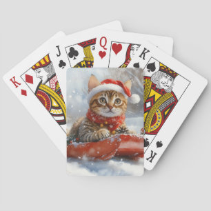 Bengaalse Kat in slee Laat het sneeuwen Kerstmis Pokerkaarten