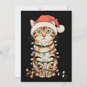 Bengaalse Kat Kerstboom Lichtjes Kerstman Hoed Ker Feestdagenkaart