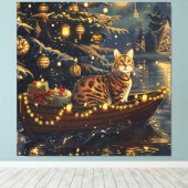 Bengaalse kat kerstvakantie reis canvas afdruk (Insitu (Houten vloer))