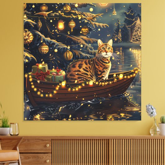 Bengaalse kat kerstvakantie reis canvas afdruk (Insitu (Woonkamer))