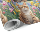 Bengaalse kat lente bloemen schilderen cadeaupapier (Rol Hoek)