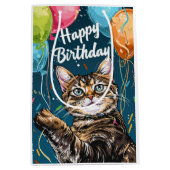 Bengaalse kat met ballonnen medium cadeauzakje (Voorkant)