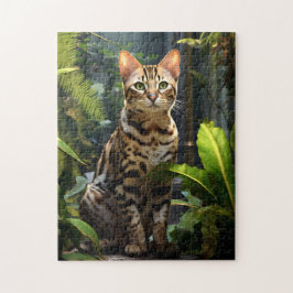 Bengaalse kat met groen gebladerte. legpuzzel