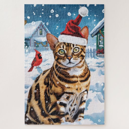 Bengaalse kat Winter Wonderland Christmas Joy Legpuzzel (Verticaal)