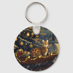 Bengaalse Katten Kerst Feestelijke Reis Sleutelhanger
