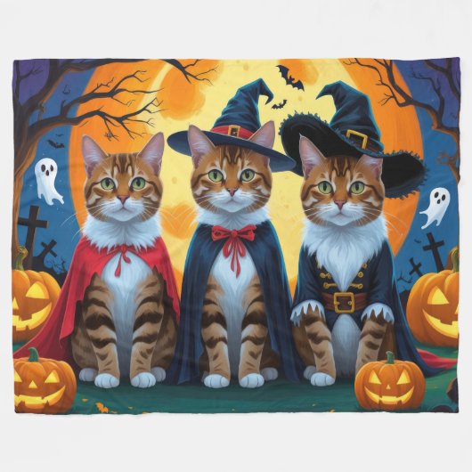 Bengaalse katten pompoen Halloween grappig Fleece Deken (Voorkant (Horizontaal))