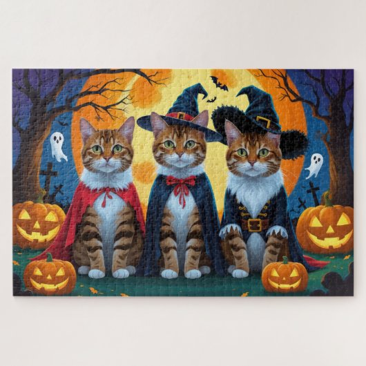 Bengaalse katten pompoen Halloween grappig Legpuzzel (Horizontaal)