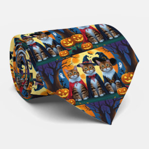 Bengaalse katten pompoen Halloween grappig Stropdas