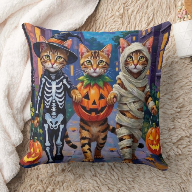Bengaalse katten truc-of-behandeling in Halloween  Kussen (Deken)