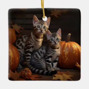 Bengaalse Kitten Herfst Delight Pompoen Keramisch Ornament