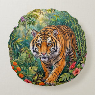Bengaalse Tijger Levendig Bamboe Jungle Rond Kussen