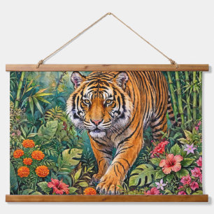 Bengaalse Tijger Levendige Bamboe Jungle Hangend Wandkleed