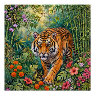 Bengaalse Tijger Levendige Bamboe Jungle Perfect Poster