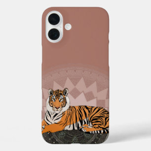 bengaalse tijger mandala koperroos iPhone 16 plus hoesje