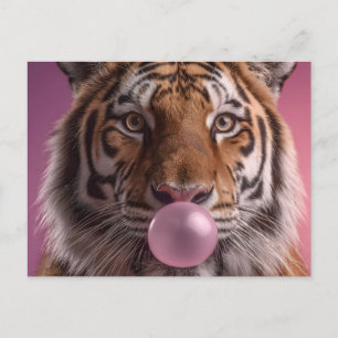 Bengaalse Tijger Portret Blaast Roze Bubble Gum Briefkaart
