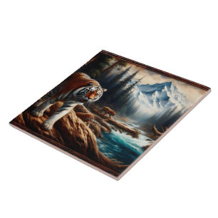 Bengaalse tijgers in de buurt van Mountain Stream  Tegeltje