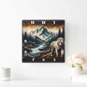 Bengaalse tijgers in de buurt van Mountain Stream  Vierkante Klok