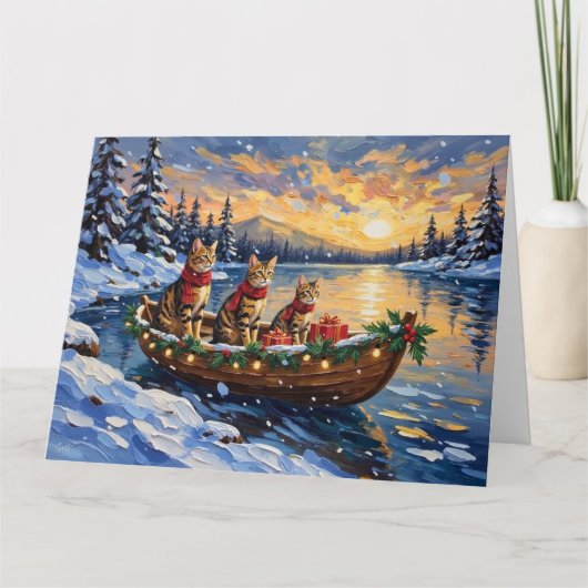 Bengal Cat Christmas Boat Holiday Kaart (Voorkant)