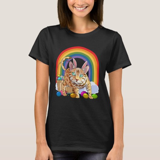 Bengal Cat Easter Eggs Bunny Rabbit T-shirt (Voorkant)