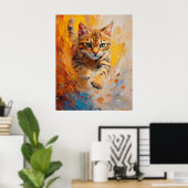 Bengal Cat, Feline Flight in a Forest of Fire Poster (Thuiskantoor)