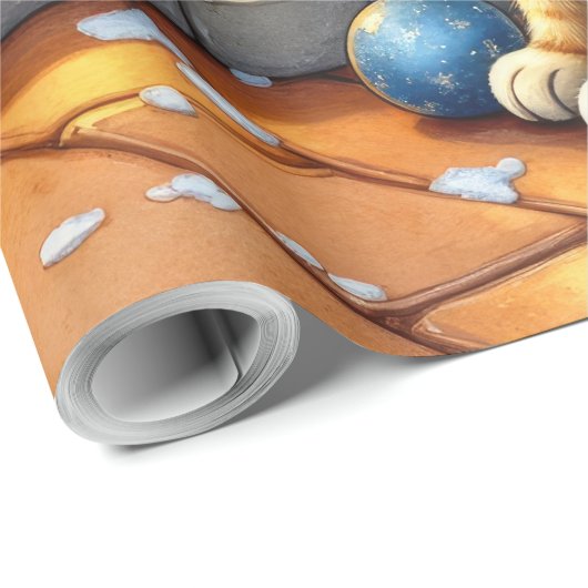 Bengal Cat Fireplace with Christmas Lights Cadeaupapier (Rol Hoek)