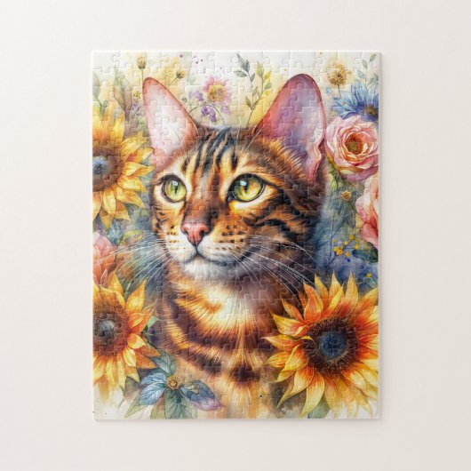 Bengal Cat Floral Watercolor Legpuzzel (Verticaal)