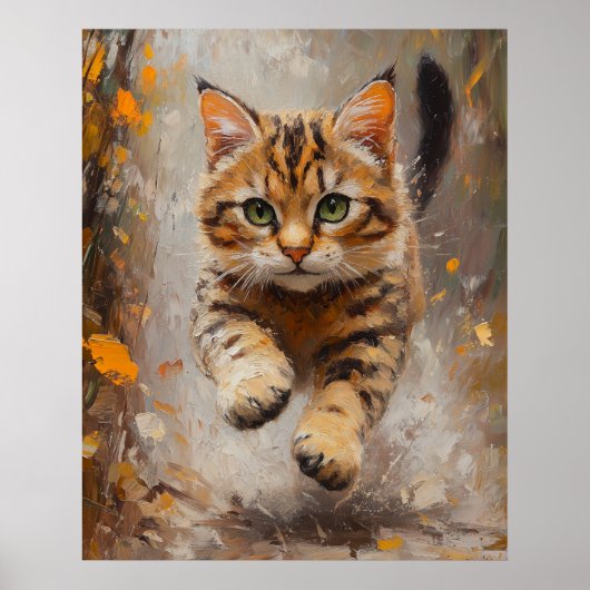 Bengal Cat Leaping Through Autumn Whispers Poster (Voorkant)