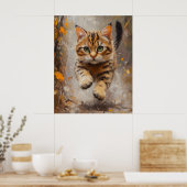 Bengal Cat Leaping Through Autumn Whispers Poster (Keuken)