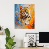 Bengal Cat Leaping Through Fire and Ice Poster (Thuiskantoor)
