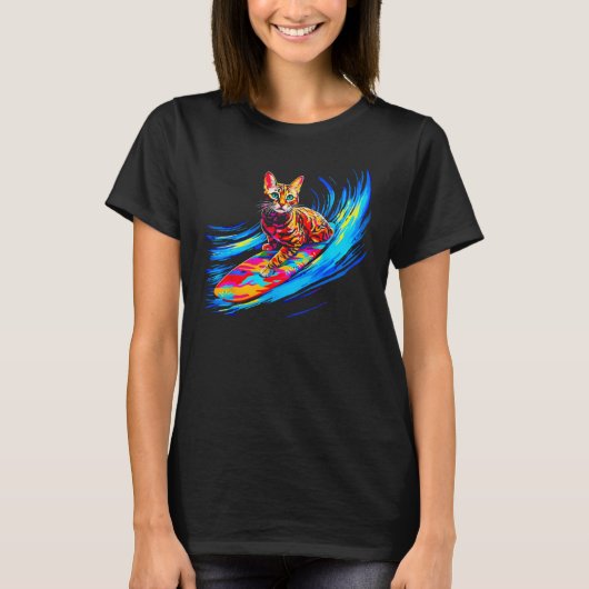 Bengal Cat Surfing T-shirt (Voorkant)