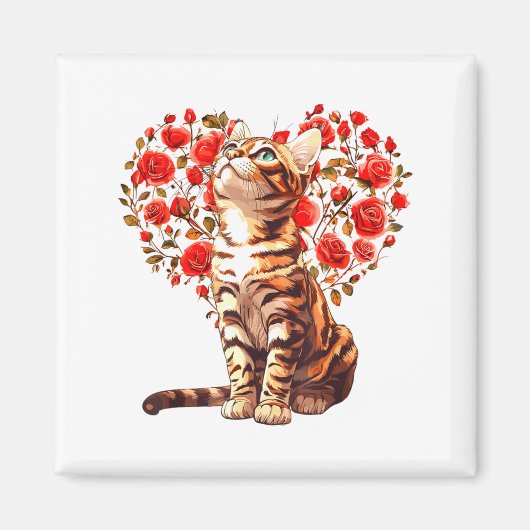 Bengal Cat Valentines Day Floral Heart Design For  Magneet (Voorkant)
