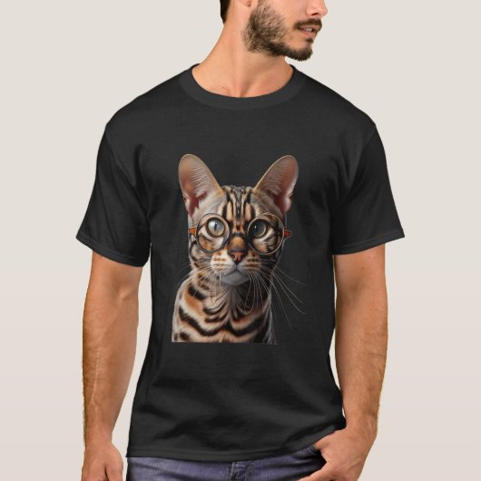 Bengal Cat Wearing Glasses T-shirt (Voorkant)