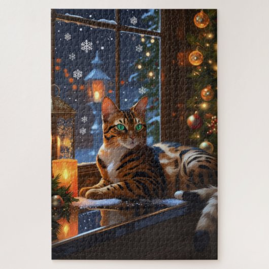 Bengal Cat With Christmas Lights Holiday Legpuzzel (Verticaal)