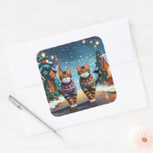 Bengal Cats Christmas Snow Holiday Vierkante Sticker (Envelop)