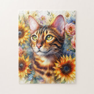 Bengal Kat Bloemenaquarel Legpuzzel
