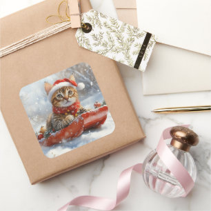 Bengal Kat in slee Let it Snow Kerstmis Vierkante Sticker