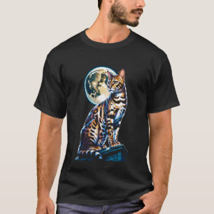 Bengal Kat Kat Volle Maan Dak Nachttafereel T-shirt