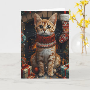 Bengal Kat Met Kerstcadeaus Open Haard Kaart