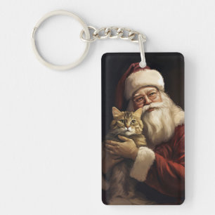 Bengal Kat met Sinterklaas Festive Kerstmis Sleutelhanger