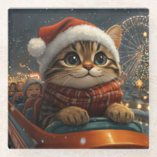 Bengal Kat Roller Coaster Kerstmis Glazen Onderzetter