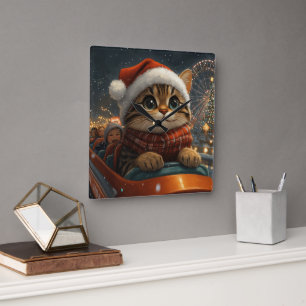 Bengal Kat Roller Coaster Kerstmis Vierkante Klok