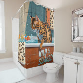 Bengal Kat Slordig Slaperig Schattig Grappig  Douchegordijn (In situ)