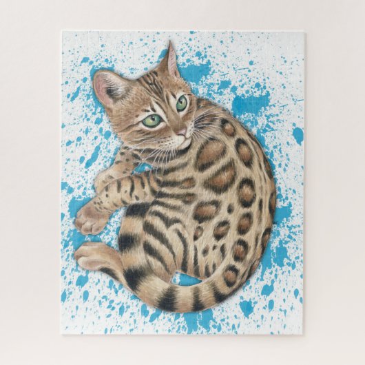 Bengal Kitten Blue Splash-waterverf Legpuzzel (Verticaal)