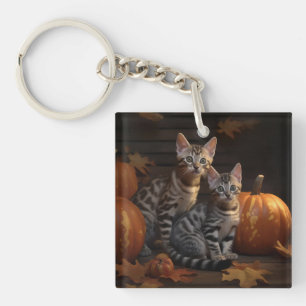 Bengal Kitten Herfst Plezier Pompoen Sleutelhanger